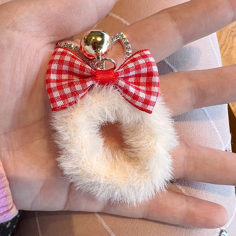 Wholesale Christmas Plaid Bow Crown Plush Hair Tie
